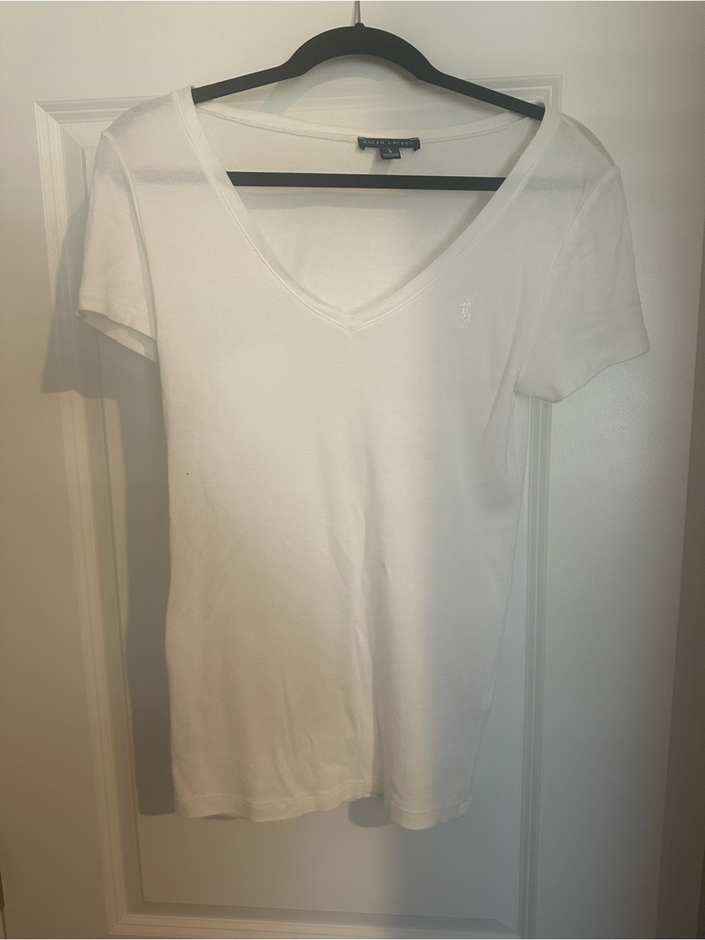 Ralph Lauren Women's White V-Neck Short Sleeve Tee